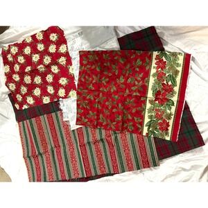 Lot of 5 Christmas designs fabric remnants quality decor Striped plaid